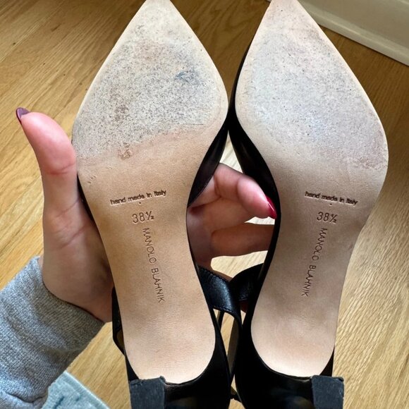 Manolo Blahnik Black Carolyne Leather Low-Heel Slingback Pump - Picture 5 of 5